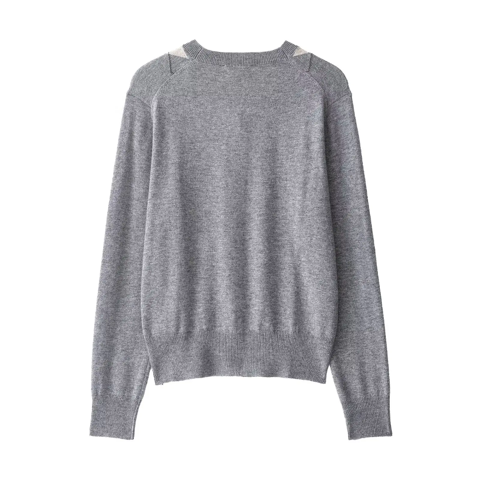 Nieuwe herfstvest voor dames Stijlvolle knoopsluiting V-hals Lange mouwen Slim-fit gebreide geruite trui Streetstyle damestop