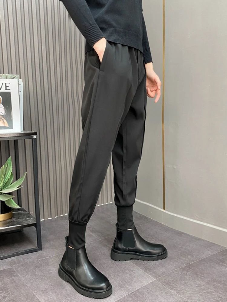 Black Harlan Draped Man Suits Pants Fluid 9 Cropped Fabric Designer Clothes Classic Trousers For Men Clothing Premium Up