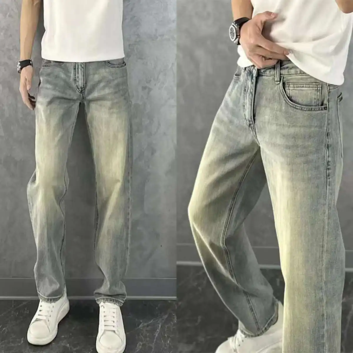 

2025 Korean Fashion Jeans Men's Light Luxury Simple Versatile Loose Pants Retro Casual Straight Leg Pants Male Clothing
