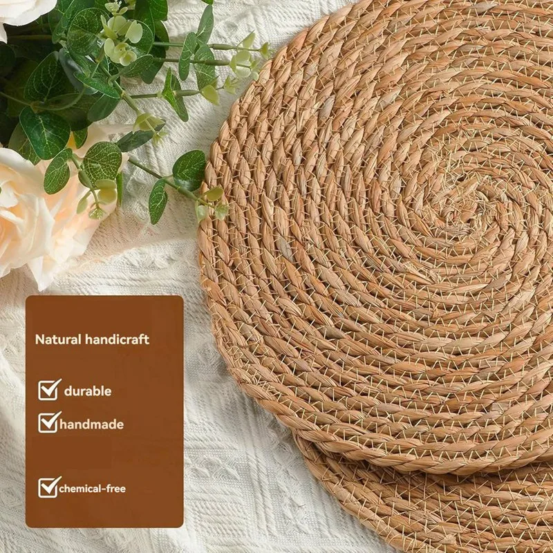 AT02-Natural Water Hyacinth Placemats Set Of 8, Heat Resistan T Rattan Woven Mats For Outdoor Dining