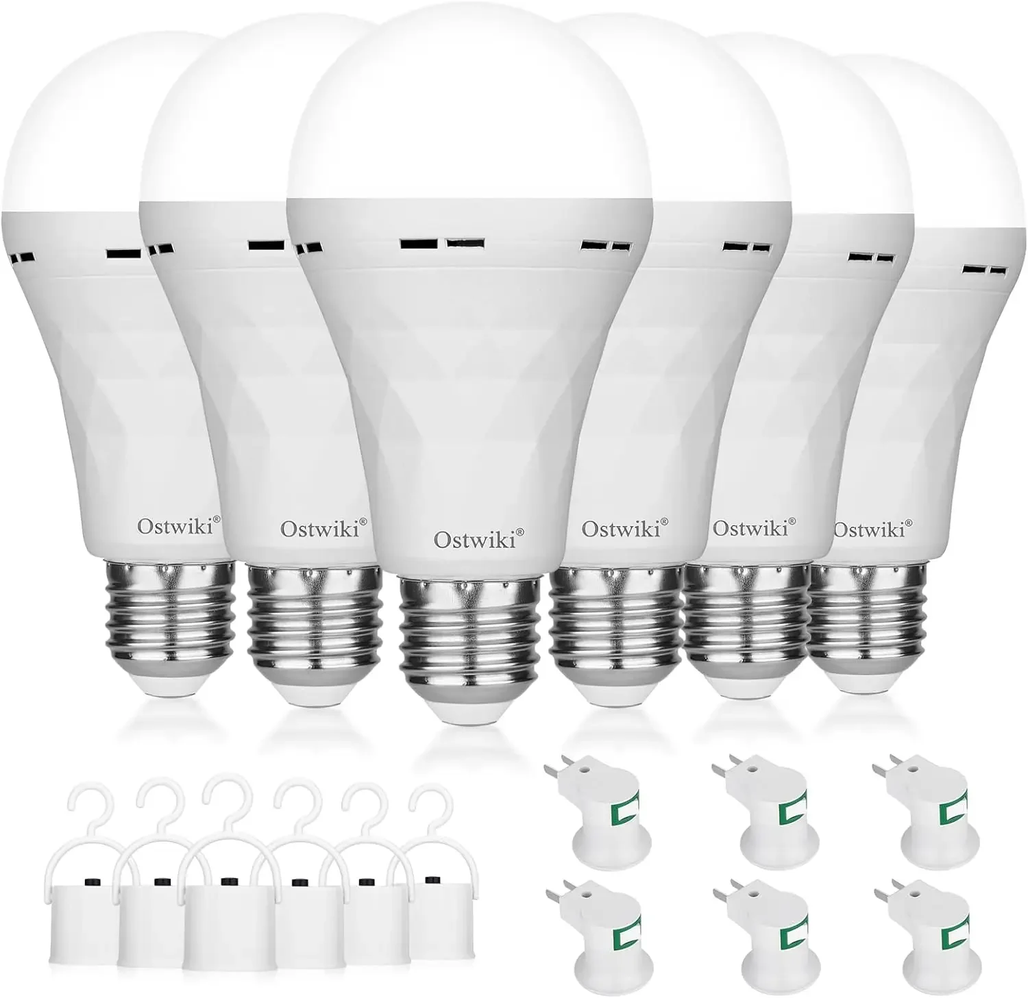 مصابيح كهربائية قابلة لإعادة الشحن في حالات الطوارئ، 6 عبوات من لمبة الإضاءة الاحتياطية التي تعمل بالبطارية للتخييم انقطاع التيار الكهربائي في الهواء الطلق إعصار 9 وات E27