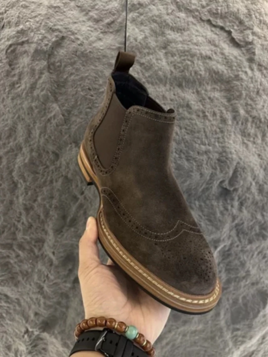 

Мужские ботинки челси из натуральной кожи, весна 2026, противоскользящие, универсальные, прочные, с резиновой подошвой