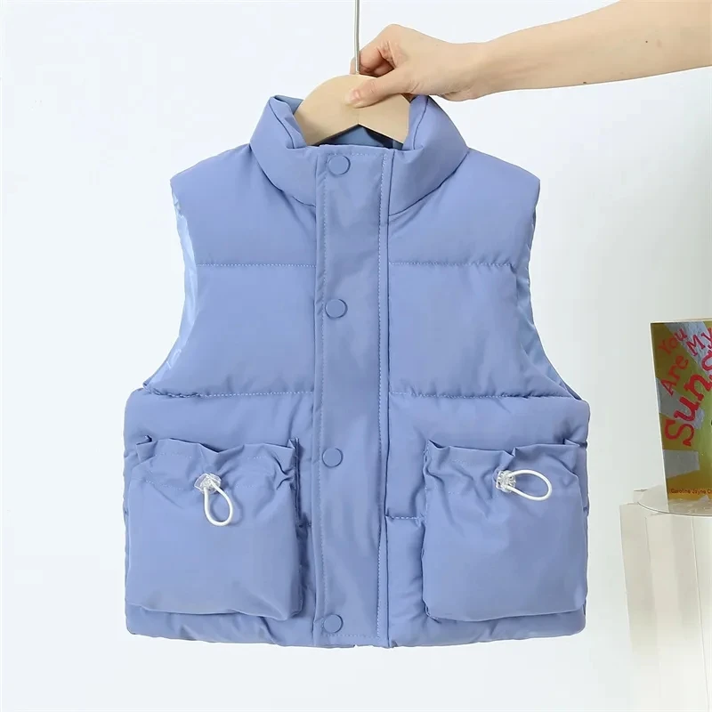CUHK Children Solid Color Vest Autumn Winter Stand Collar Warm Thicken Cotton Vest Korean Version Fashion Versatile Casual Vest