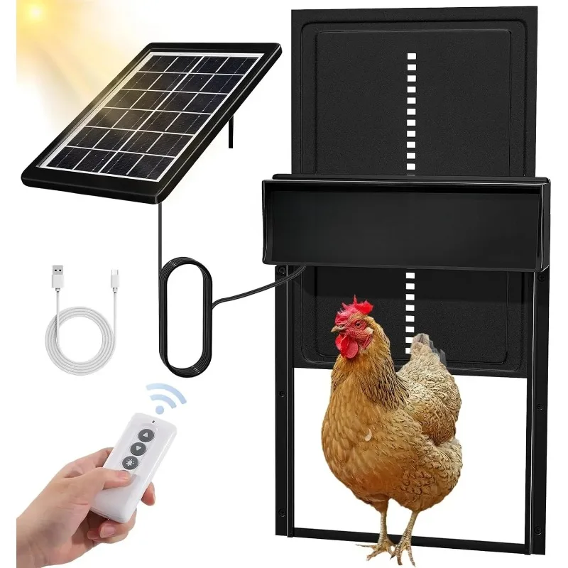 Solar Chicken Coop Door, Automatic Chicken Door Solar Powered & USB Charging, Chicken Door 4 Modes with Timer & Light