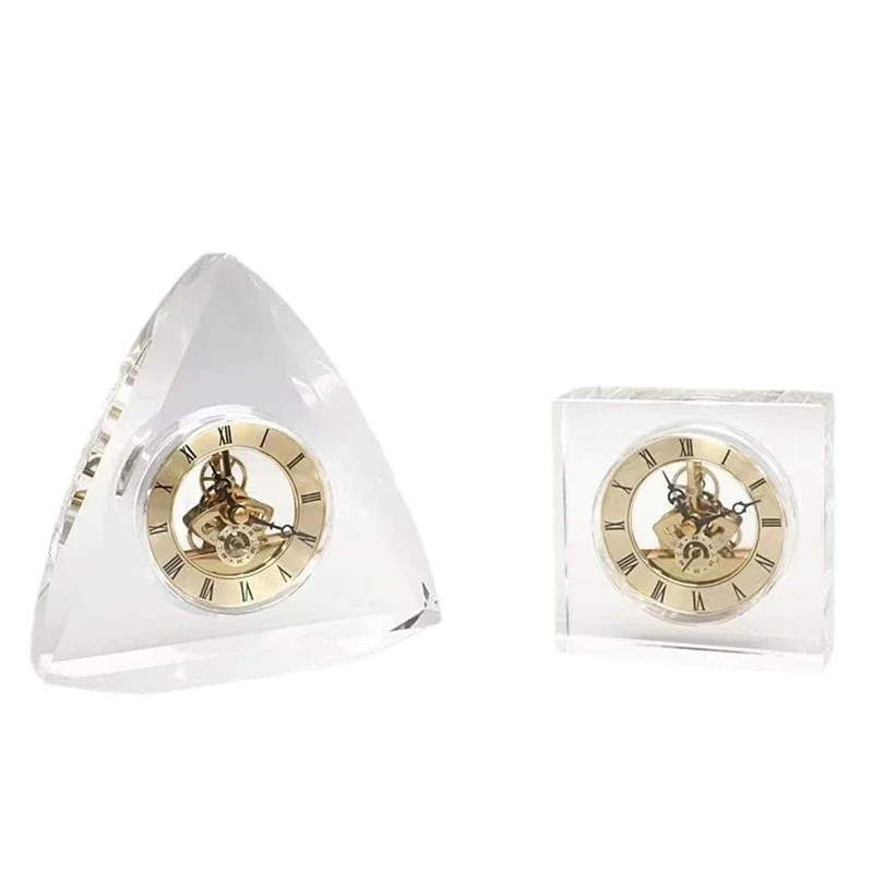 Retro design crystal transparent clock ornament, model house sales department bedroom study living room dining room desktop