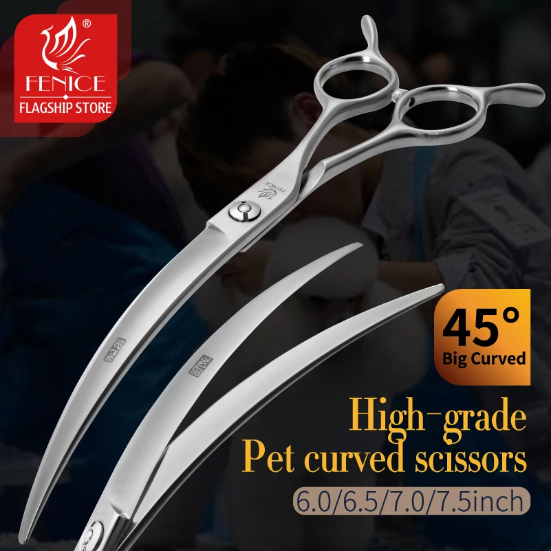 

Fenice 6.0/6.5/7.0/7.5inch Professional Dog Curved Scissors Big Curved 45° Grooming Scissor Shear Dog Supplies Equipment