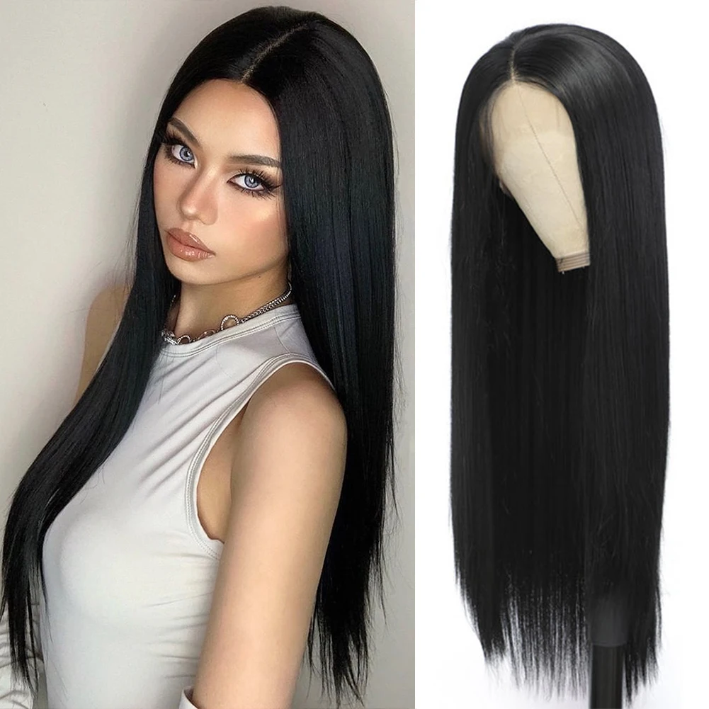 

AIMEYA Straight Lace Front Wig Synthetic Wigs for Women Lace Frontal Wig 1B Blonde Highlight Bundgry Wig Cosplay Daily Wear 30"