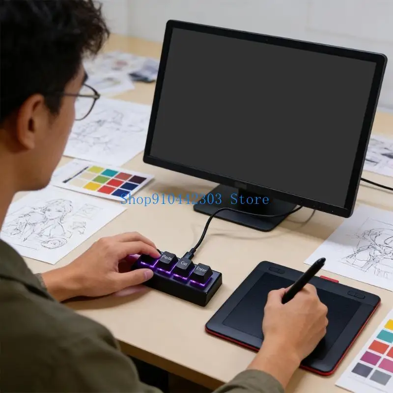 652F Space Saving 4 USB Corded Mini Keypad for Workstations and Travel keyboard