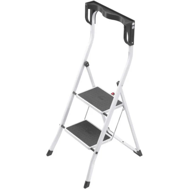 

Safety Plus | Steel Folding Stepladder | Two Large Steps with Non-Skid mats | High Curved Safety bar and Storage Tray