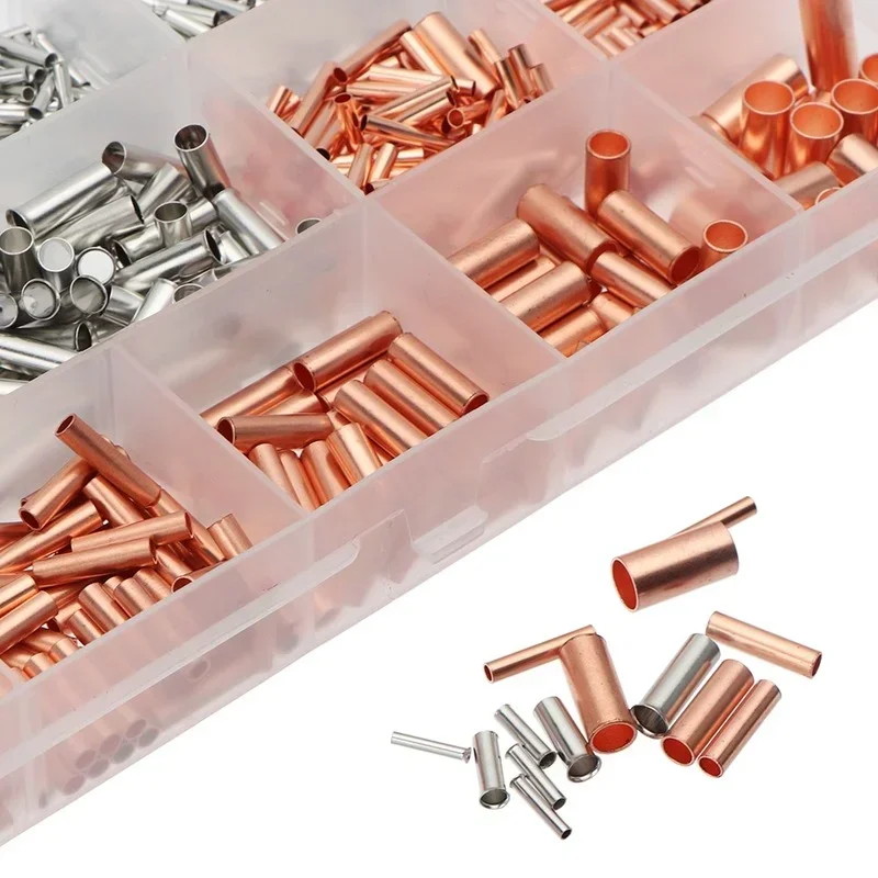 970 Copper Tube Terminal Cable Lug Bootlace Ferrule Kit with Heat Shrink Tube Crimping Plier Copper Connecting Pipe Wire Joint