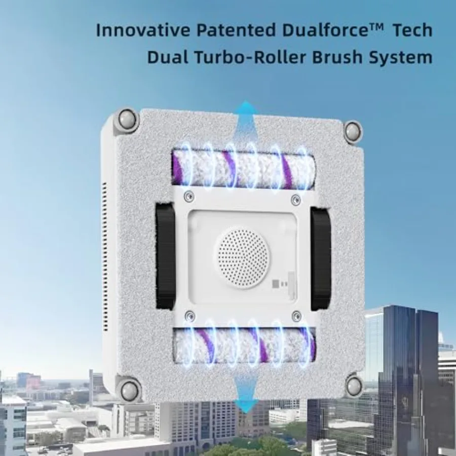 Robot de limpieza de ventanas con cepillo de rodillo Turbo DualFore Tech patentado y almohadilla de microfibra combinada para limpieza profunda 6 Sp gran angular
