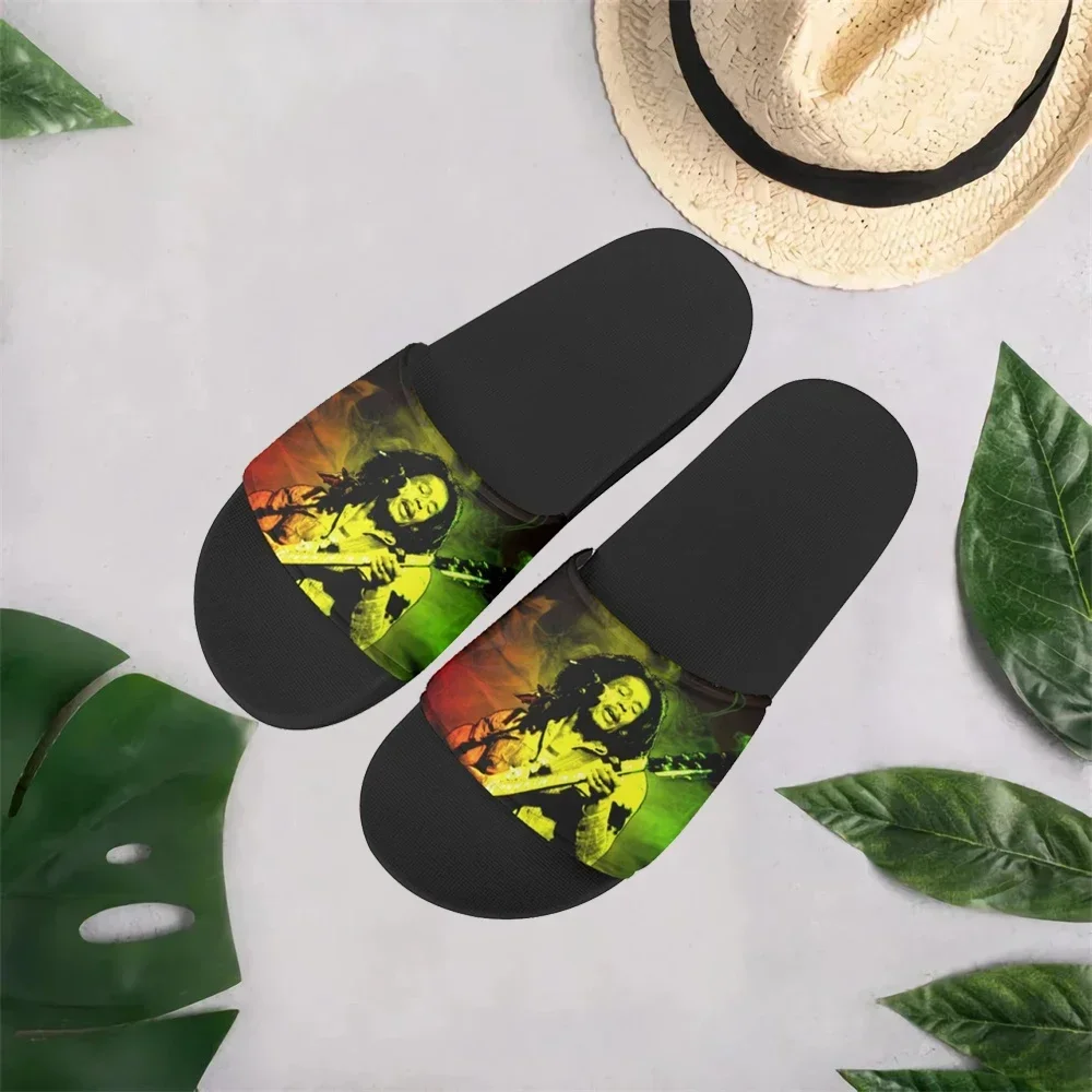 Jamaican Bob Marley Slippers Street Singer Printed Wear-Resistant Flats For Female Trend Style Rock Music Figures Unisex Sandals