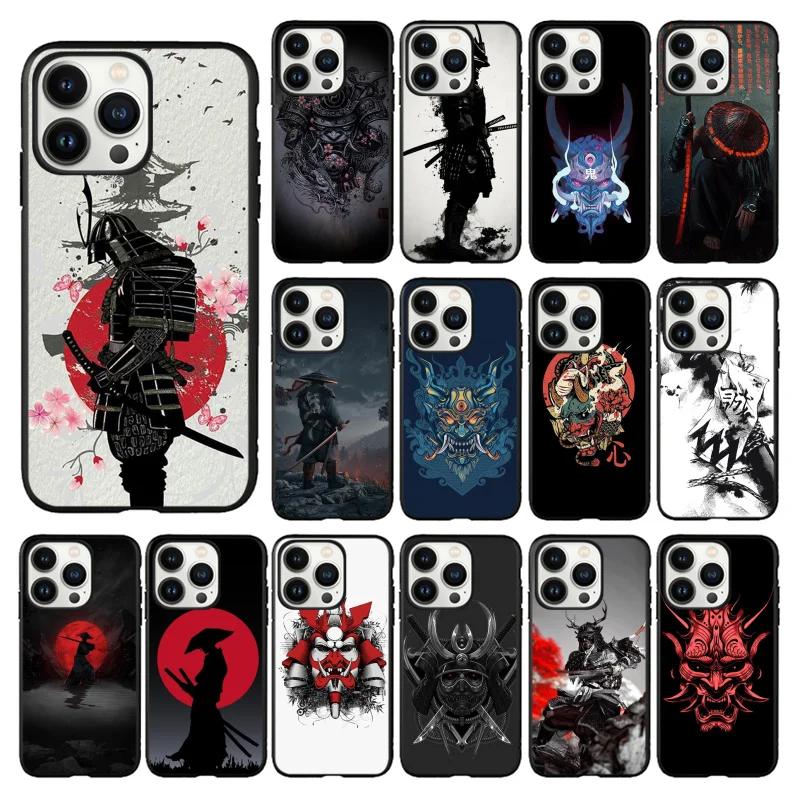 Samurai Phone Case for iPhone 16 15 14 Pro Max 16 15 14 13 12 Pro 15Plus iphone 11 Black Funda Coque Case