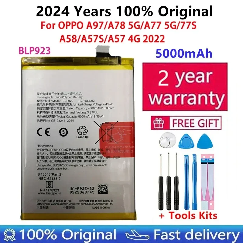 100% Original BLP923 4500mAh Battery For OPPO A77 5G/ A57 2022/ A57/ Phone Replacement Bateria