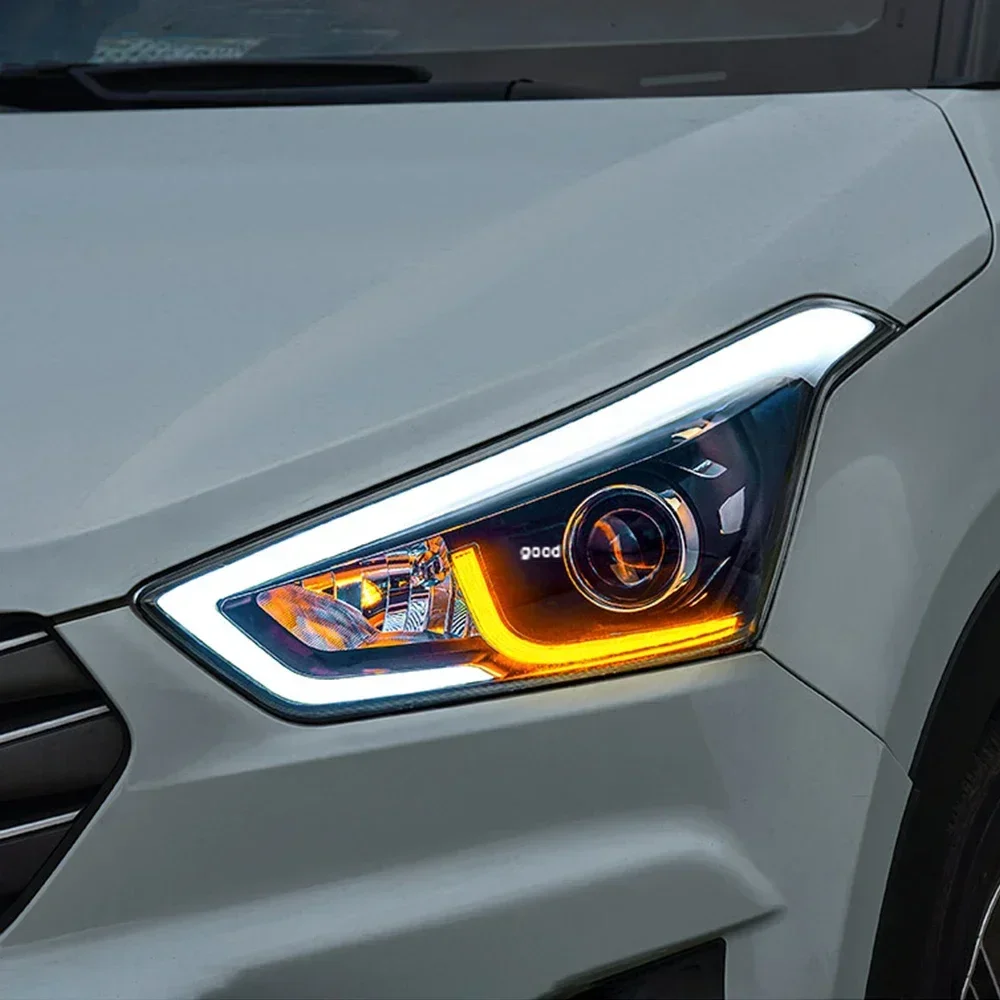 For Hyundai Creta Ix25 2014-2019 Upgrade High Configure Led Auto Front Lamp Assembly Bifocal Lens Car Headlight Accessories