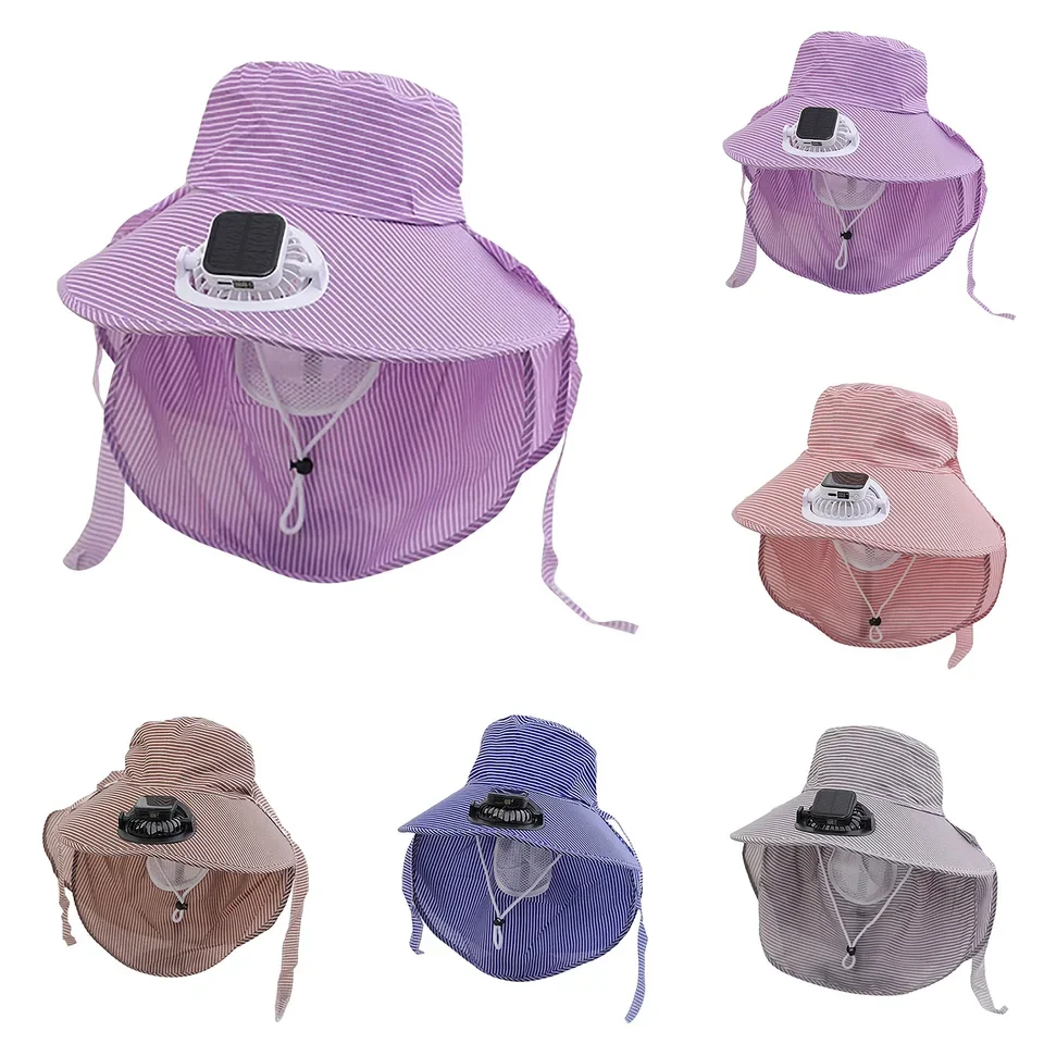 Women Summer Hat Solar Usb Charging Fisherman Hat With Fan Door Long Shield Hat 300 Ma Current Mourning Hat