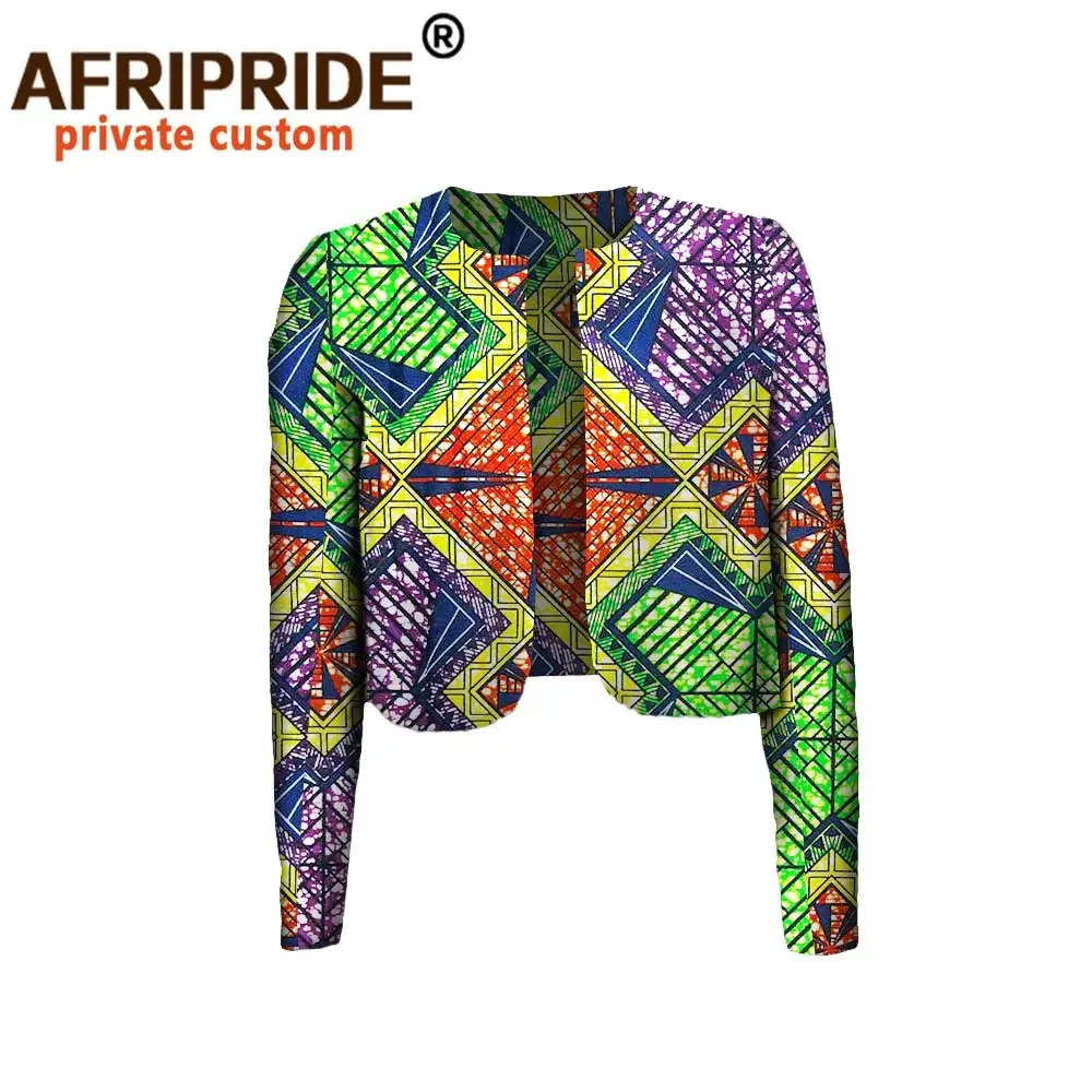 

2024 African Autumn Casual Coat for Women AFRIPRIDE Private Custom Full Sleeve O-neck Short Women Cotton Coat No Lining A722420