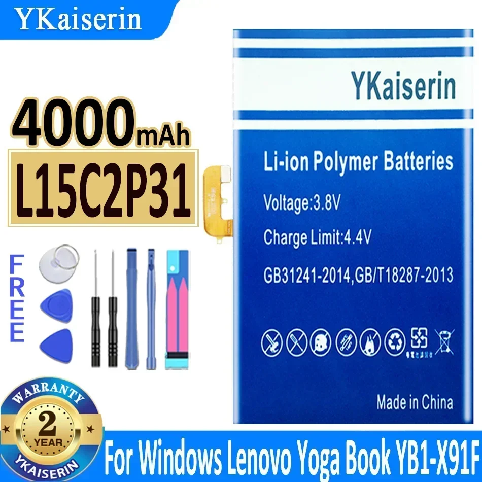 4000mAh YKaiserin Battery L15C2P31 for Lenovo Yoga Book YB1-X91F X91L X91X YB1-X90F Series Bateria