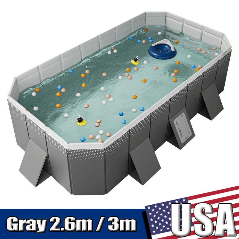 

Gray No Inflatable Swimming Pool Required No Installation Required Children's Swimming Pool Large Outdoor Family Swimming Pool