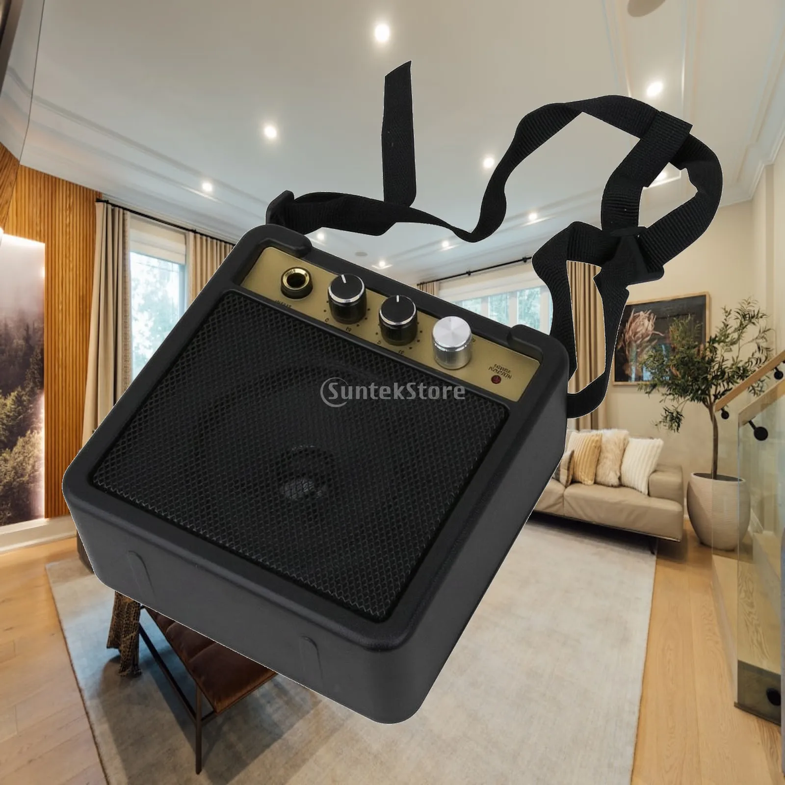 Design-5 Instrument Amplifier Compact 5W Mini Instrument Amplifier Lightweight Portable Guitar Amp with Shoulder Strap for Small