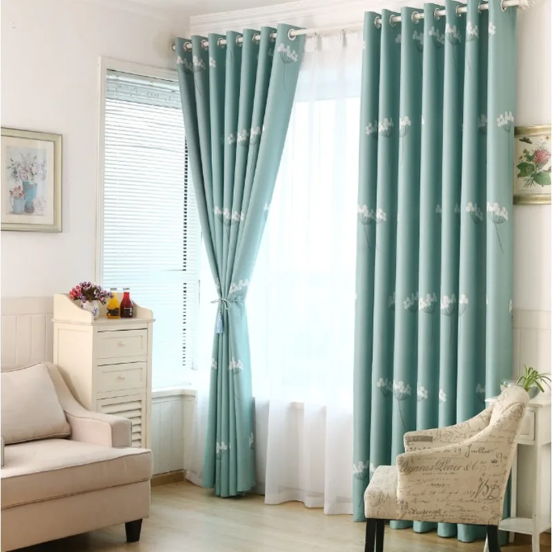 Nordic Minimalist Dandelion Small Fresh Plant Printed Blackout Curtains for Living Room, Bedroom, Balcony Curtains