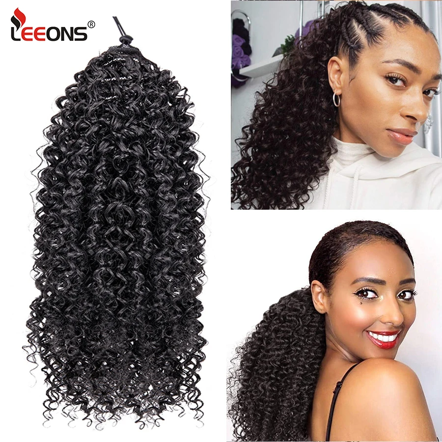 

Leeons 9 Inch Afro Kinky Curly Drawstring Ponytail Synthetic Ponytails Hair Extensions Pony Tail Clip In Hairpiece For Woman