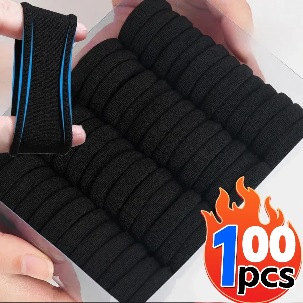 10/100 Stück schwarze Basic-Haarbänder für Damen und Mädchen, einfache, hochelastische Haargummis, Gummiseile, Haargummis, Pferdeschwanzhalter, Zubehör