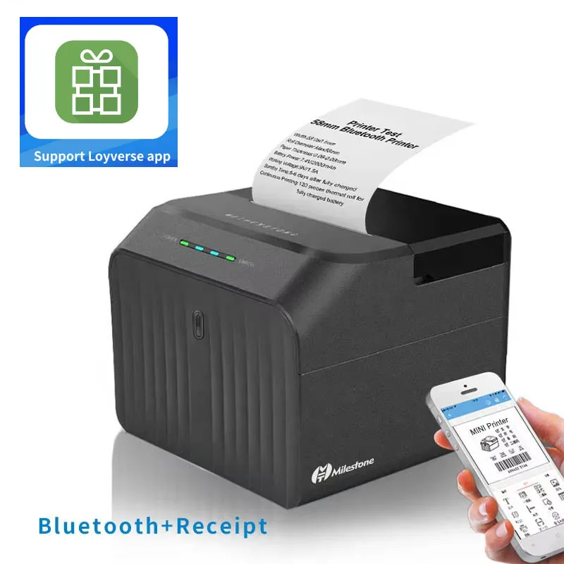 Desktop 58mm Thermal Receipt Printer Bluetooth/USB Bill Ticket POS Printer Support Loyverse Android Windows System Smartphone PC