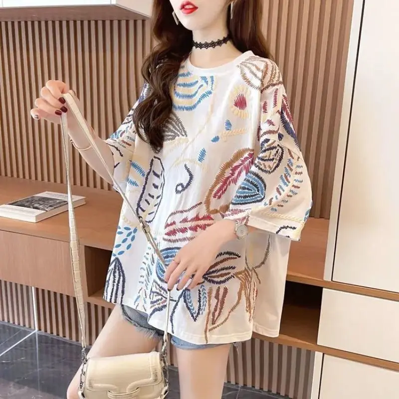 Women Summer Fashion Loose All-match Printing Cotton O-neck Short Sleeve T-Shirt Women Clothes Casual Appear Thin Trend Top Tee