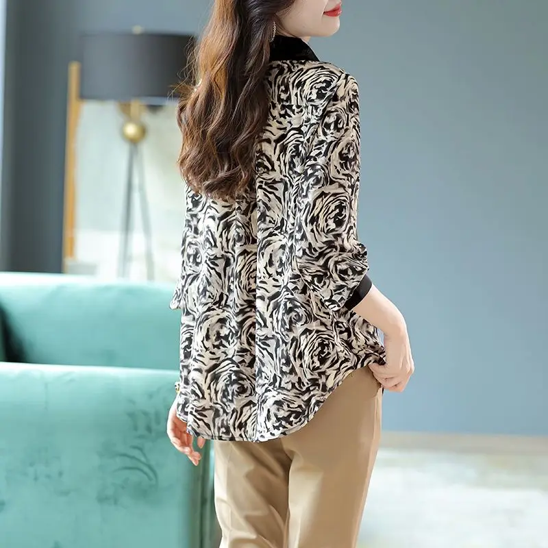 Chiffon Women Lapel Blouse Oversize 4XL Printed Loose Shirt 2022 New Autumn Long Sleeves High Street Top Fashion Female Clothing