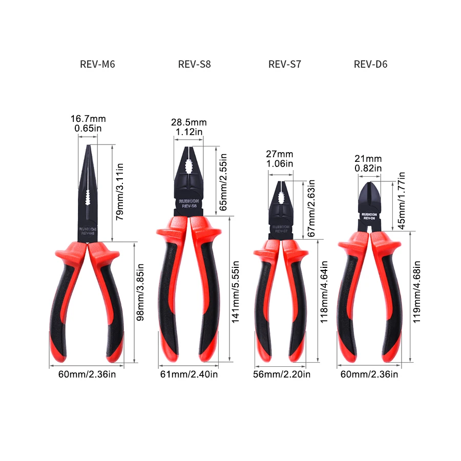 Japan RUBICON 8 Pieces VDE Insulated Pliers Set with Tool Kit for Electrician Repairs NO.REV-08A