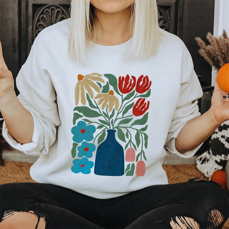 Flower Botanical Nature Lover Sweatshirts Boho Vintage Flower Design Cartoon Sweatshirt Women Wildflowers Print Autumn Hoodies