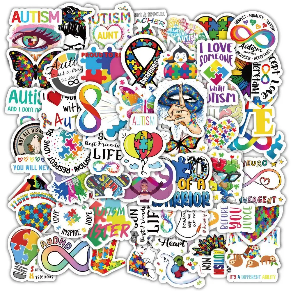 10/60pcs Colorful Cartoon Depressed Autism Awareness Stickers for Luggage Laptop Phone Bicycle Cup Waterproof Graffiti Decals