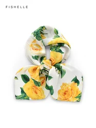 Yellow rose 100% natural silk scarf crepe de chine small scarfs hijab women scarves shawl luxury gift headband wrap handkerchief