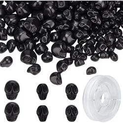 200pcs Skull Beads Skeleton Head Charms Glass Loose Spacer Large Hole Transparent Bead Shinny Halloween Themed Decorations