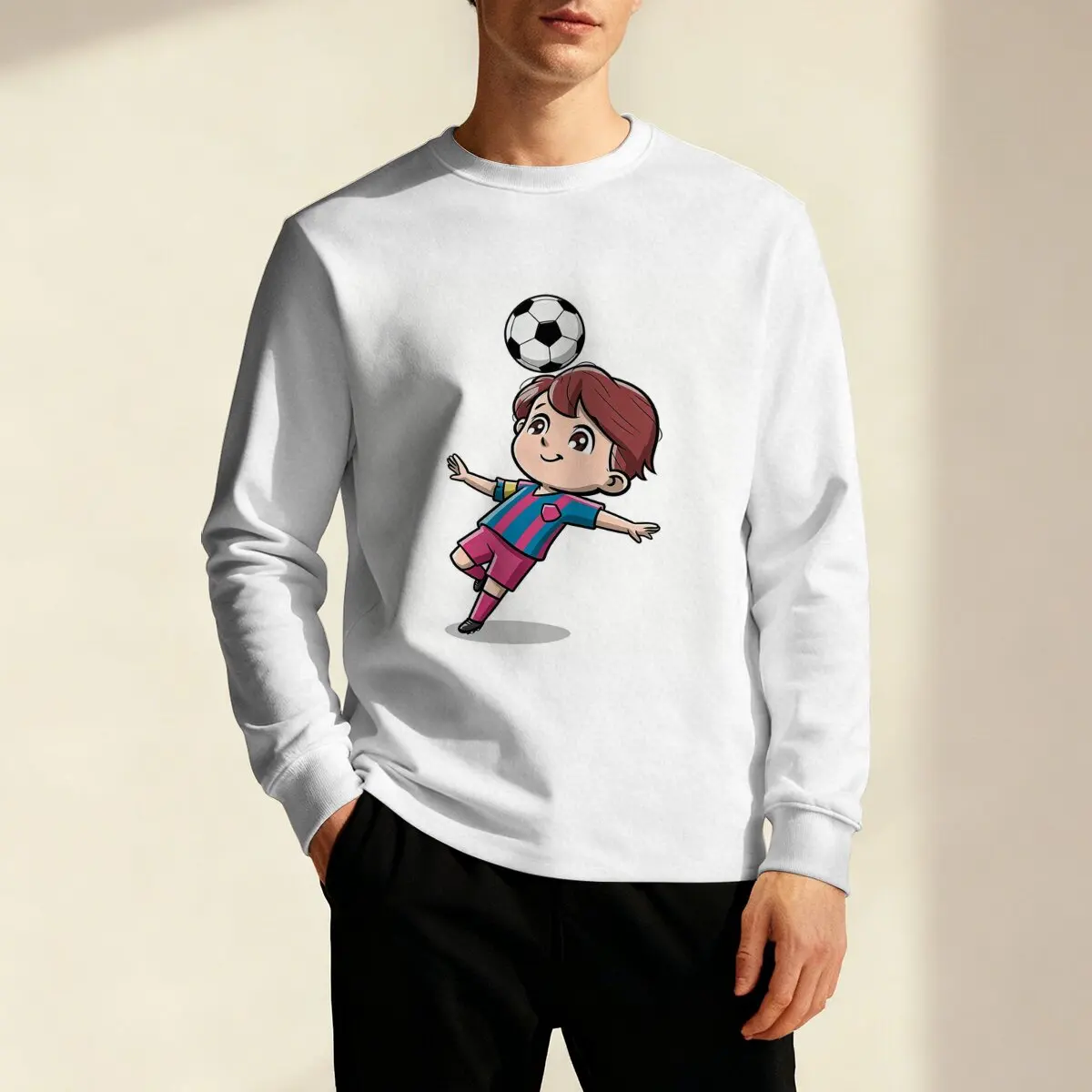 

Мужская толстовка с круглым вырезом на осень и зиму: забавный футбольный принт, молодежная и динамическая, идеально подходит для занятий спортом, отдыха, жизни в кемпинге