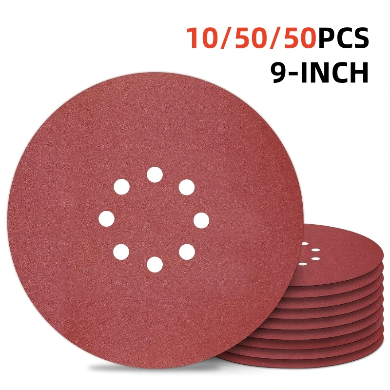 225mm 9-inch 8-hole sanding machine sandpaper, suitable for woodworking metal grinding and polishing tools, 40-2000grit
