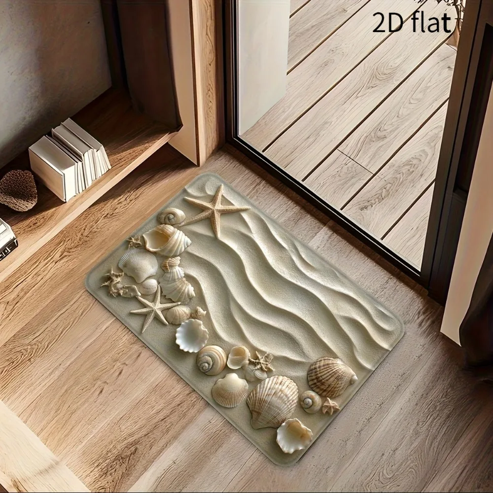 Beautiful Scallop Shell Print Bath Mat Soft Thick Bathroom Rug Non Slip Absorbent Entrance Doormat Decorative Carpet 1PC
