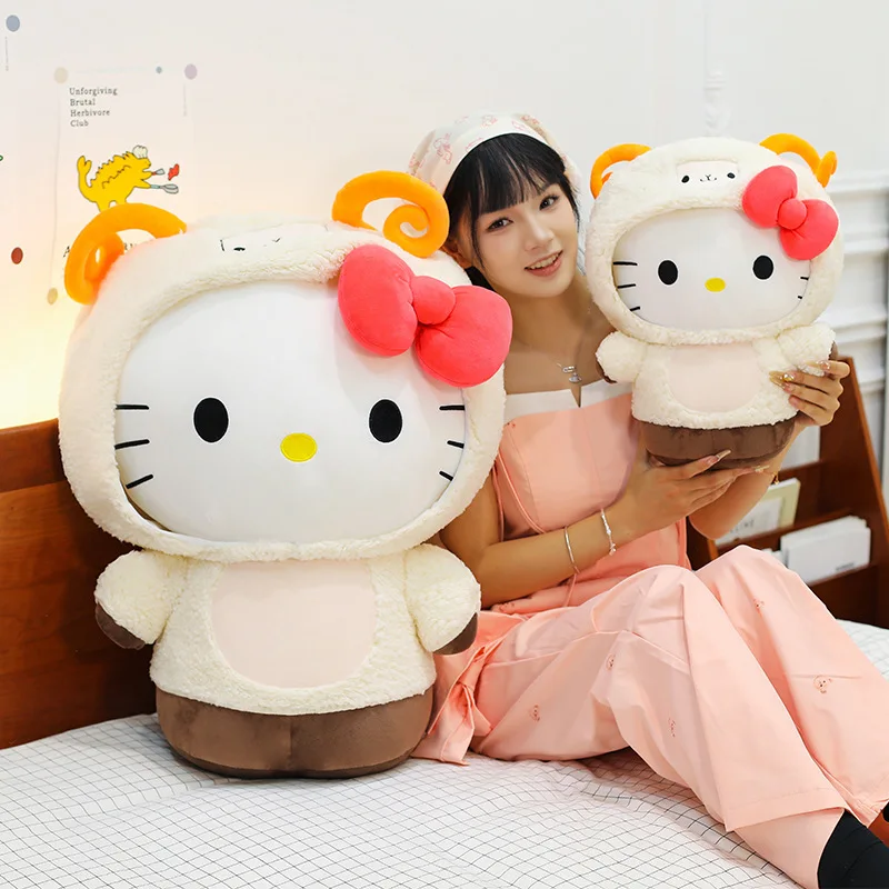 Sanrio groot formaat schattig transformeerbaar lam KT kat knuffel voor kinderen verjaardag kerstcadeau zacht slaapkussen knuffeldier pop