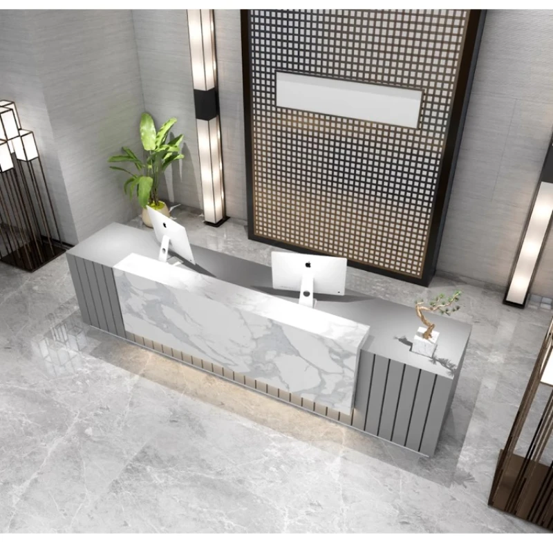 مكتب استقبال الصالون أثاث فاخر لمكاتب الكمبيوتر ذات التصميم الجمالي وعداد المتجر الأبيض تقف عداد تسجيل النقدية #5