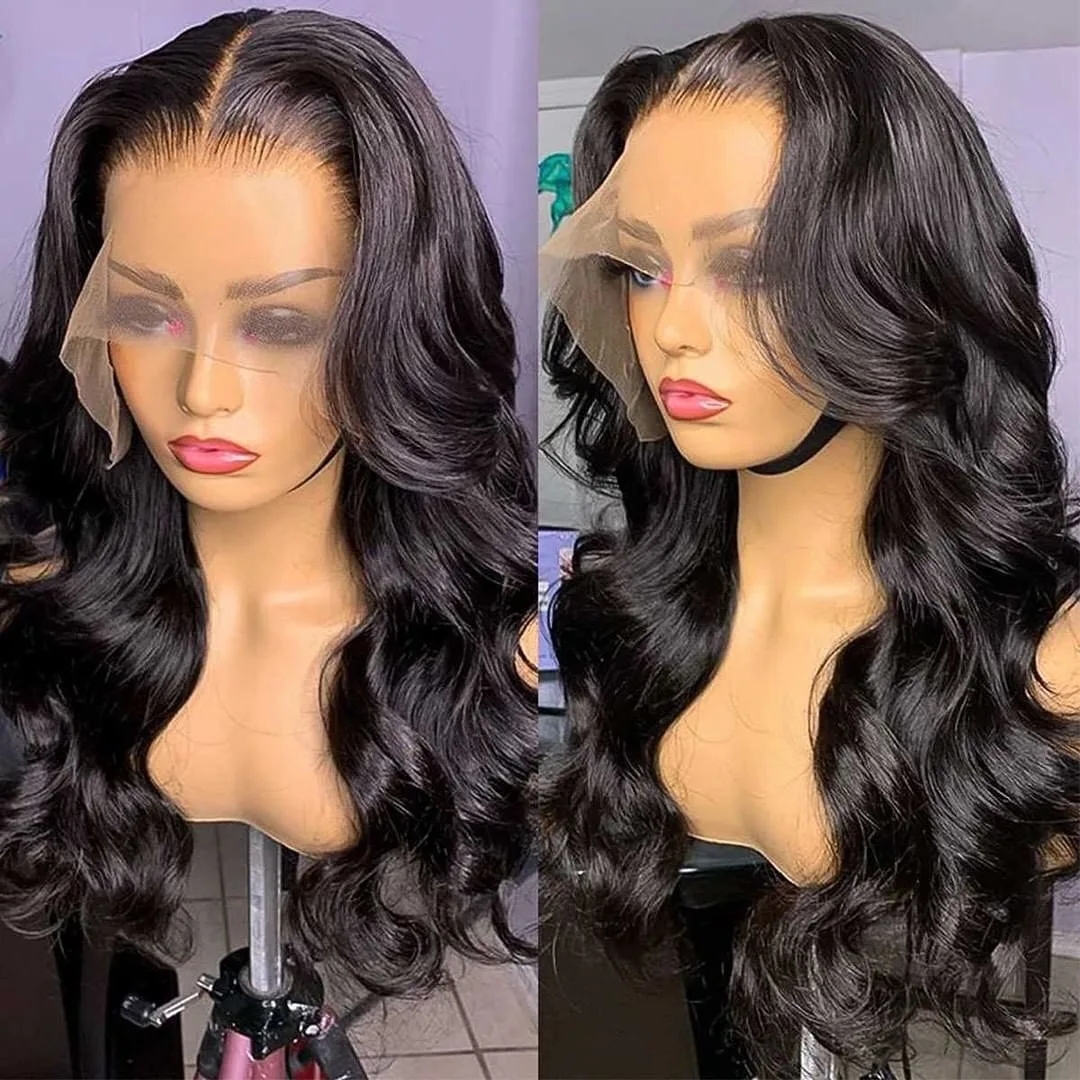 Aircabin 8 to 30 Inch Body Wave Lace Front Wig 13x4 Transparent Lace Frontal Wig 100% Human Hair Wigs For Black Women and Girls