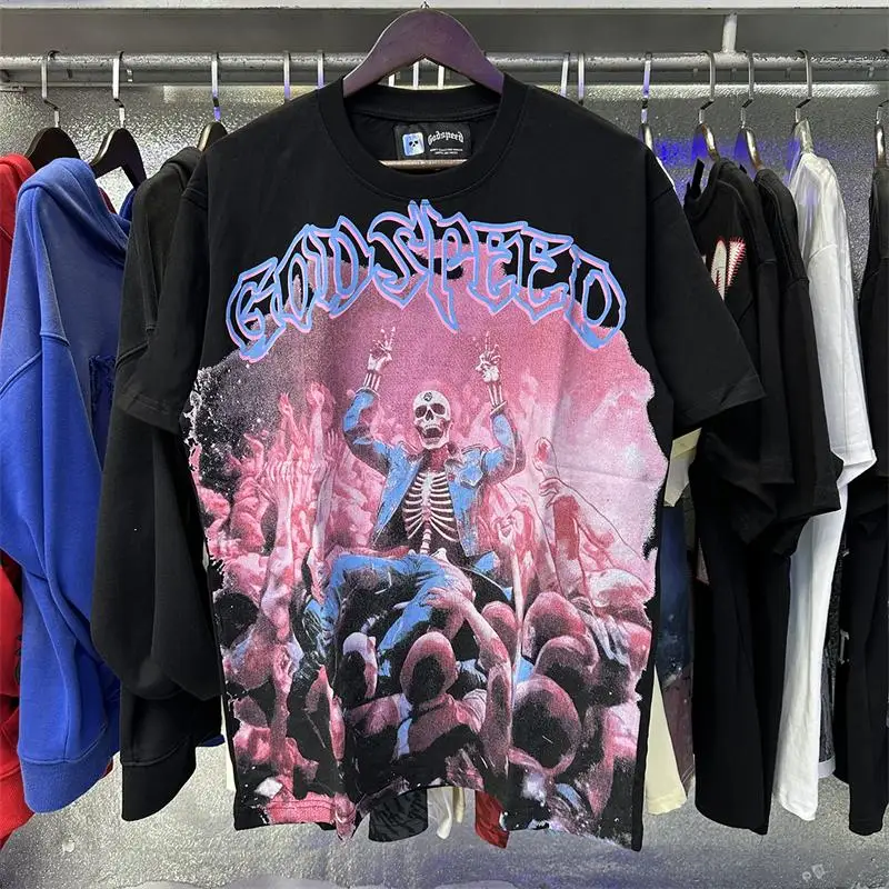 

Luxury Design GOD SPEED Men's T-shirts Skeleton Crowd Printed Logo Top Tees Designer Brand Men's T-shirts