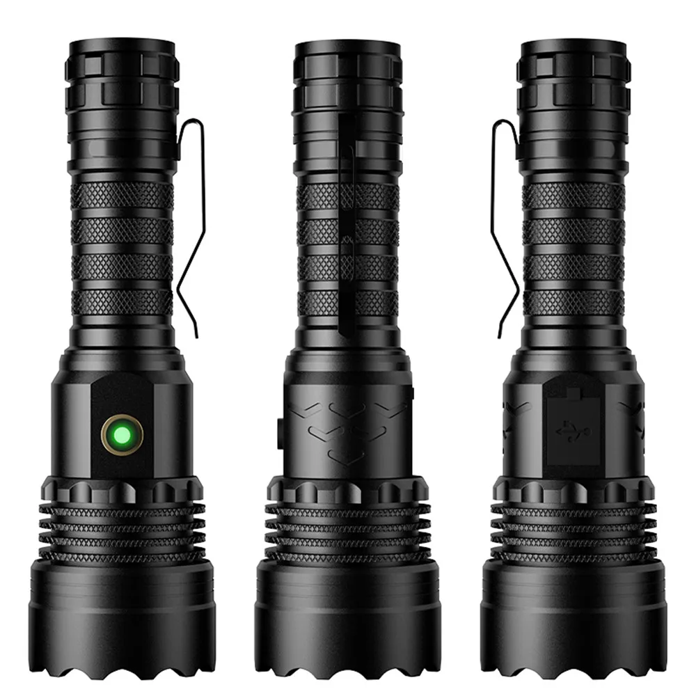 High Power LED Flashlight With Pen Clip Long Range Zoom Lantern USB Rechargeable Lamp Waterproof Outdoor Camping Torch Emergency