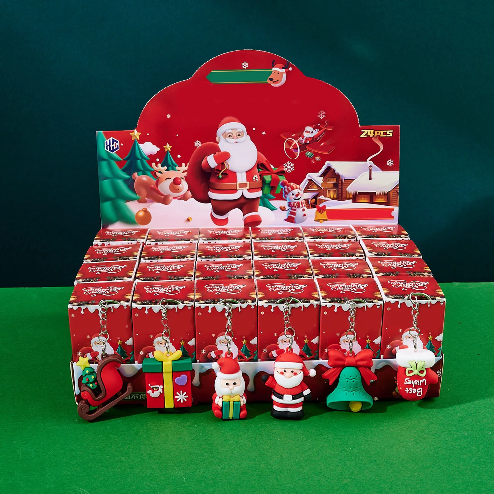 Nuovo 24 scatole portachiavi natalizio scatola cieca set adorabili regali di compleanno a tema natalizio portachiavi studenti giocattoli divertenti scatole cieche