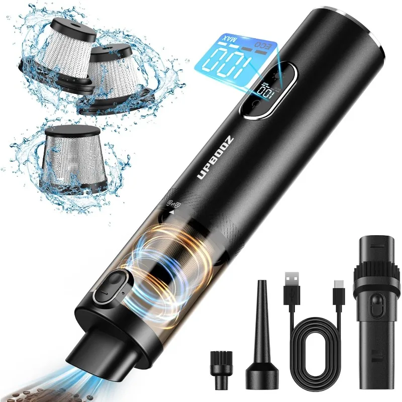 Car Handheld Vacuum Cordless with 14000PA Powerful Suction with LED Light, Air Duster 2in1,Low Noise Rechargeable Portable