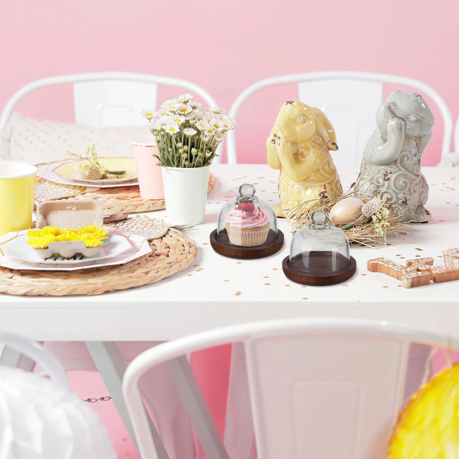 

Cake Plate With Glass Dome Wooden Base For Dessert Fruit Cupcake Display Stand Baking Serving Tray Pastry Food Cover