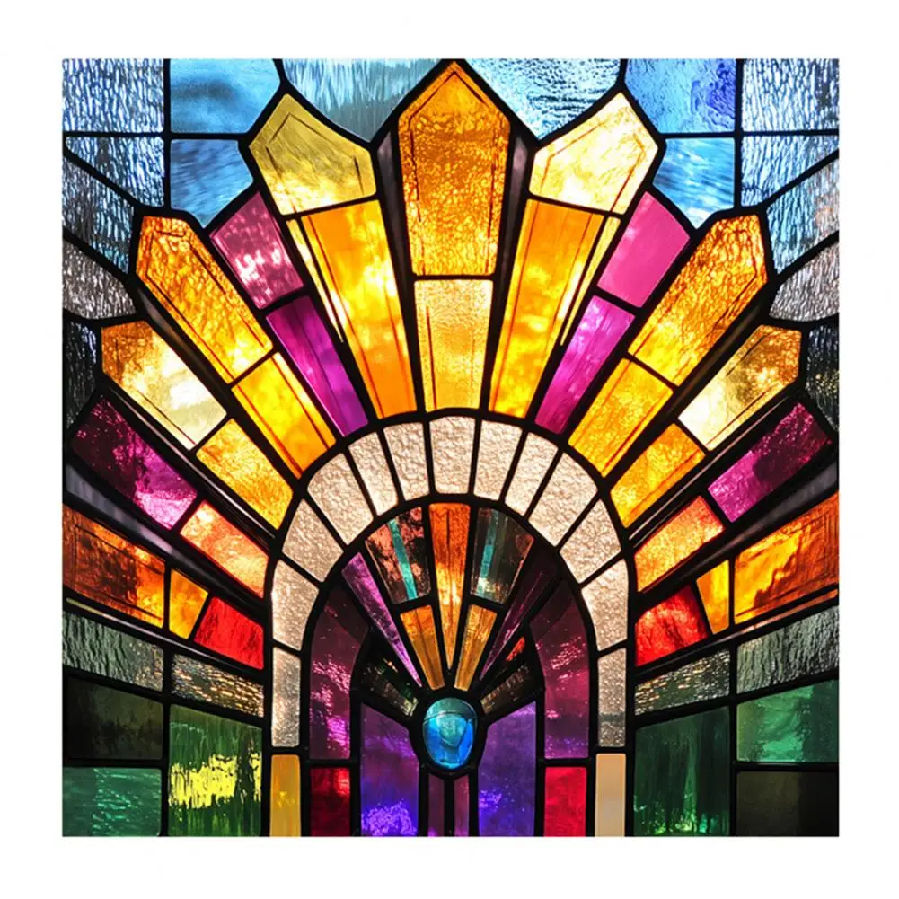 Stained Glass Static Window Film Privacy Protection Abstract Art Landscape Painting Sun Blocking Glass PVC Home Office Bathroom