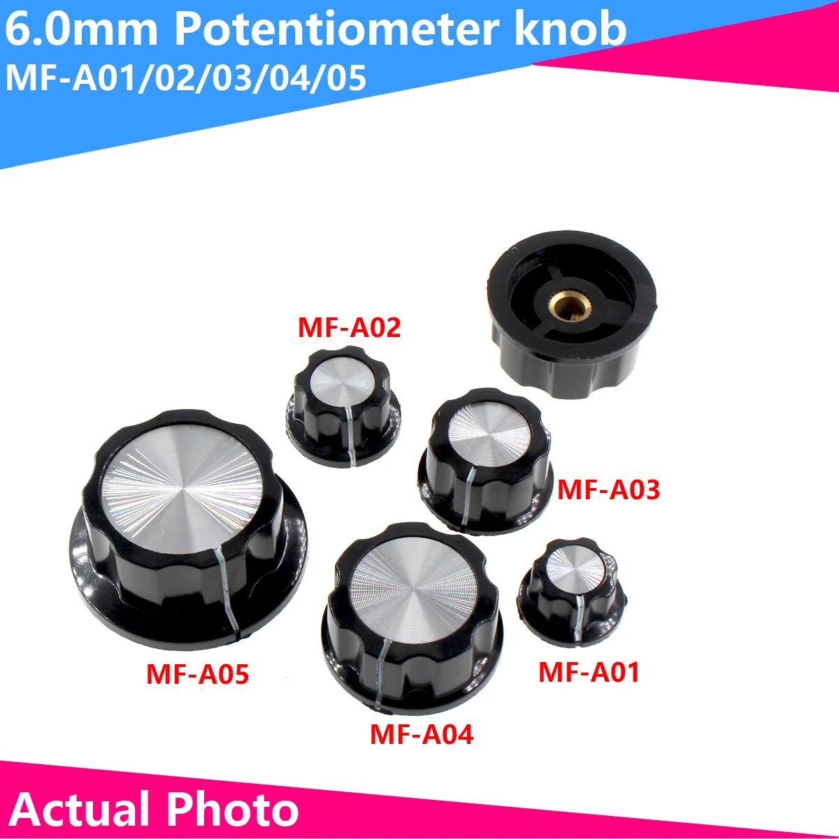5 sztuk MF-A01/A02/A03/A04/A05 pokrętło potencjometru bakelitowe pokrętło potencjometru średnica nasadki, otwór wewnętrzny: 6mm