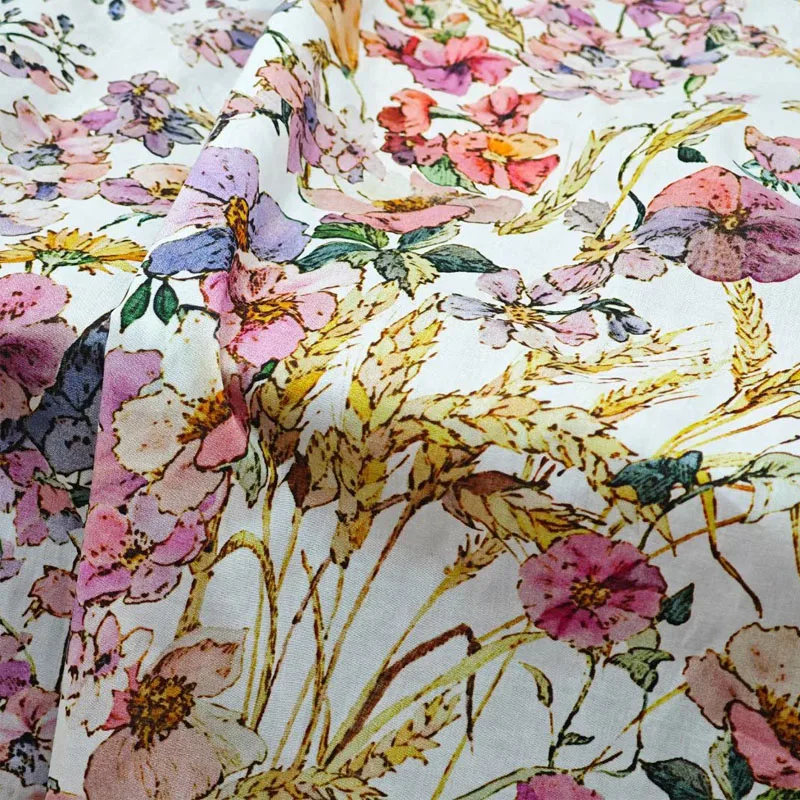 

Поплин хлопчатобумажная ткань в пасторальном стиле с цветочным/пшеничным ухом для женщин, платье, блузка, ткань ручной работы, материал для шитья своими руками