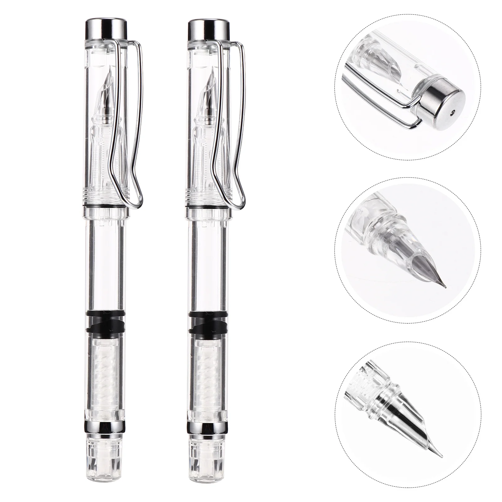 

2Pcs Transparent Fountain Pen with Built-in Ink Absorber Smooth Flow Writing Comfort Grip Ideal for Calligraphy Signing School